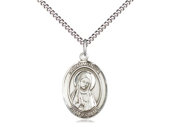 Sterling Silver St Monica Pendant on a 18&quot; Light Rhodium Light Curb Chain