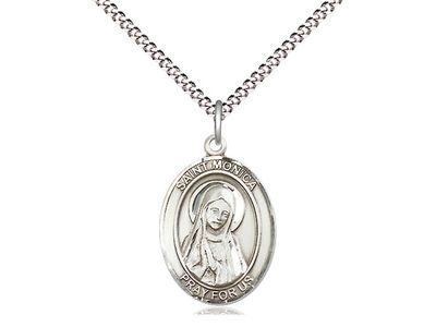 Sterling Silver St Monica Pendant on a 18&quot; Light Rhodium Light Curb Chain