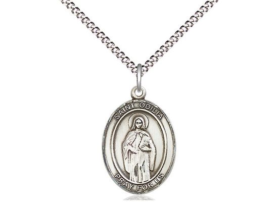 Sterling Silver St Odilia Pendant on a 18&quot; Light Rhodium Light Curb Chain
