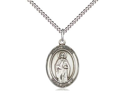 Sterling Silver St Odilia Pendant on a 18&quot; Light Rhodium Light Curb Chain