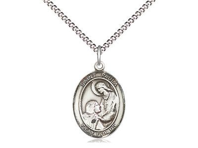 Sterling Silver St Paula Pendant on a 18&quot; Light Rhodium Light Curb Chain