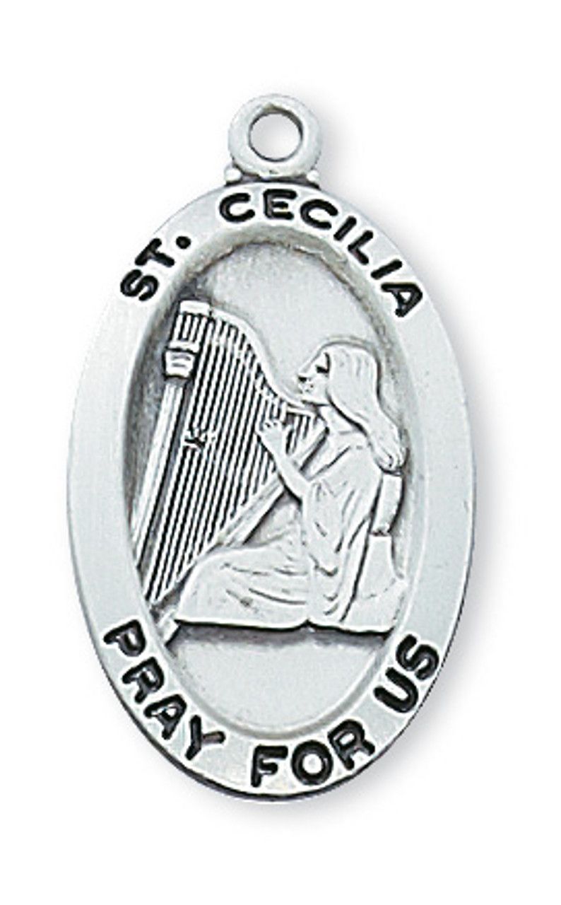 Sterling Silver St. Cecilia Medal on 18&quot; Stainless Steel Chain