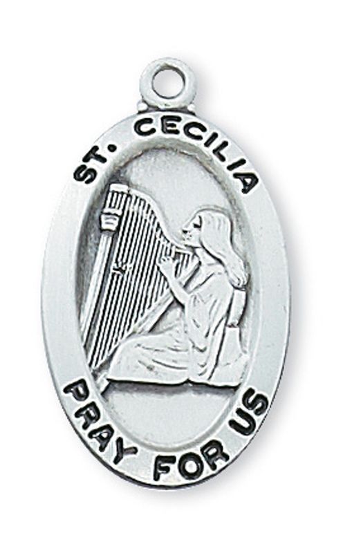 Sterling Silver St. Cecilia Medal on 18" Stainless Steel Chain
