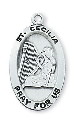 Sterling Silver St. Cecilia Medal on 18&quot; Stainless Steel Chain