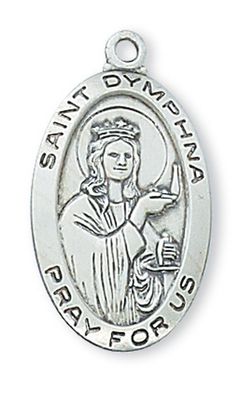 Sterling Silver St. Dymphna Medal on 18&quot; Stainless Steel Chain