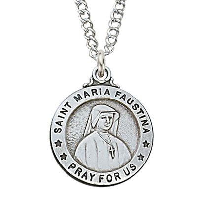 Sterling Silver St. Maria Faustina Medal on 20&quot; Stainless Steel Chain