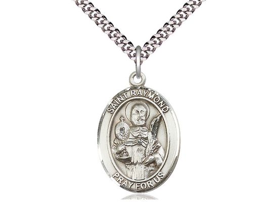 Sterling Silver St Raymond Nonnatus Pendant on a 24&quot; Light Rhodium Heavy Curb Chain