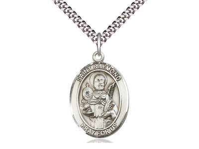 Sterling Silver St Raymond Nonnatus Pendant on a 24&quot; Light Rhodium Heavy Curb Chain