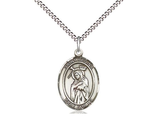 Sterling Silver St Regina Pendant on a 18&quot; Light Rhodium Light Curb Chain