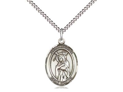 Sterling Silver St Regina Pendant on a 18&quot; Light Rhodium Light Curb Chain