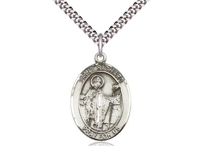 Sterling Silver St Richard Pendant on a 24&quot; Light Rhodium Heavy Curb Chain