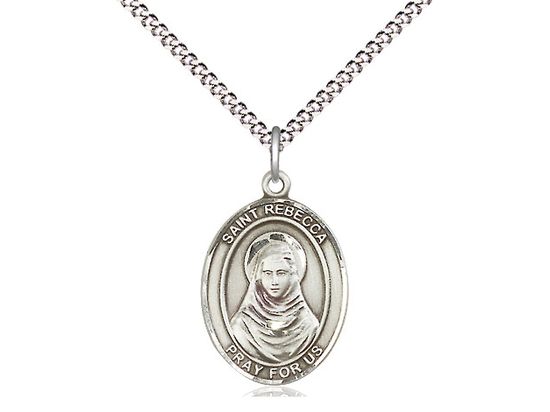 Sterling Silver St Rebecca Pendant on a 18&quot; Light Rhodium Light Curb Chain