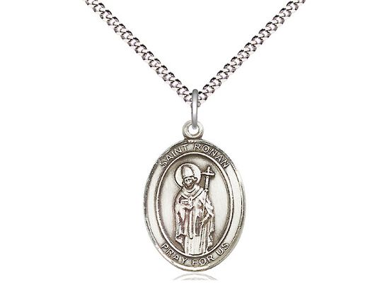 Sterling Silver St Ronan Pendant on a 18&quot; Light Rhodium Light Curb Chain