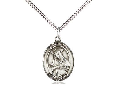 Sterling Silver St Rose of Lima Pendant on a 18&quot; Light Rhodium Light Curb Chain