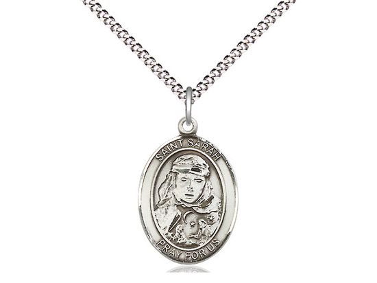 Sterling Silver St Sarah Pendant on a 18&quot; Light Rhodium Light Curb Chain