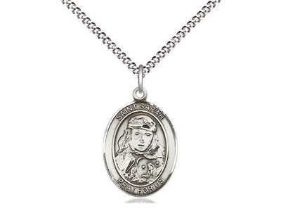 Sterling Silver St Sarah Pendant on a 18&quot; Light Rhodium Light Curb Chain