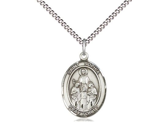 Sterling Silver St Sophia Pendant on a 18&quot; Light Rhodium Light Curb Chain