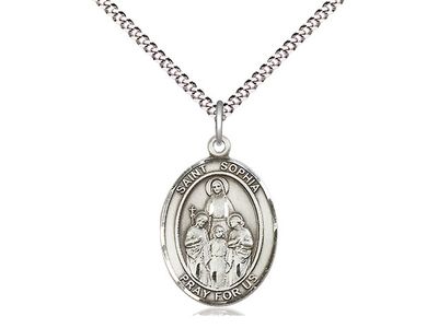 Sterling Silver St Sophia Pendant on a 18&quot; Light Rhodium Light Curb Chain