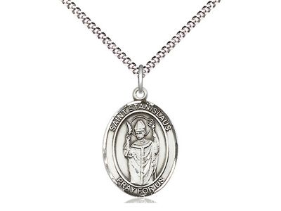 Sterling Silver St Stanislaus Pendant on a 18&quot; Light Rhodium Light Curb Chain
