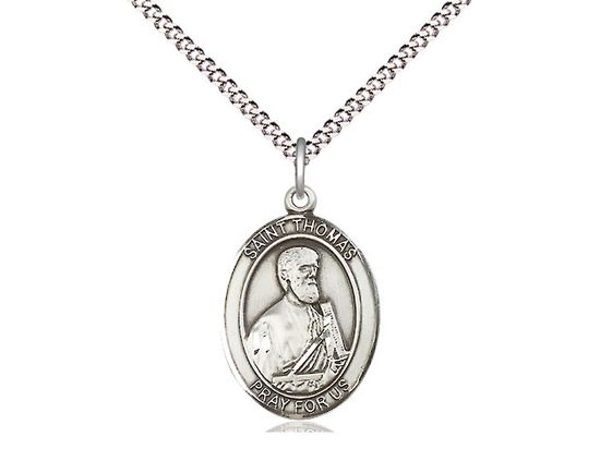 Sterling Silver St Thomas the Apostle Pendant on a 18&quot; Light Rhodium Light Curb Chain