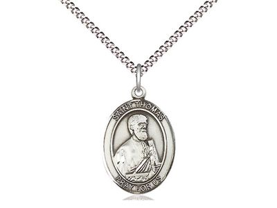 Sterling Silver St Thomas the Apostle Pendant on a 18&quot; Light Rhodium Light Curb Chain
