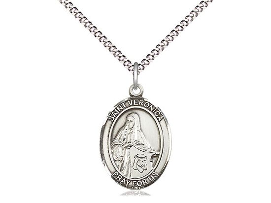 Sterling Silver St Veronica Pendant on a 18&quot; Light Rhodium Light Curb Chain