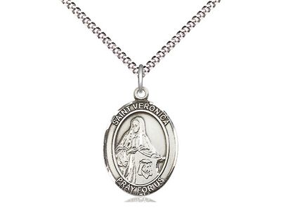 Sterling Silver St Veronica Pendant on a 18&quot; Light Rhodium Light Curb Chain