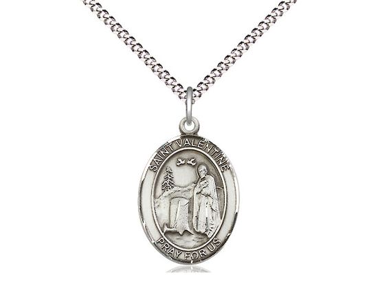 Sterling Silver St Valentine of Rome Pendant on a 18&quot; Light Rhodium Light Curb Chain
