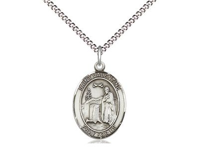 Sterling Silver St Valentine of Rome Pendant on a 18&quot; Light Rhodium Light Curb Chain