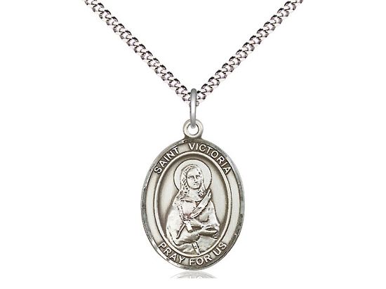 Sterling Silver St Victoria Pendant on a 18&quot; Light Rhodium Light Curb Chain