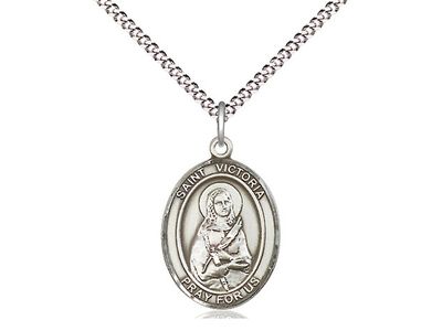 Sterling Silver St Victoria Pendant on a 18&quot; Light Rhodium Light Curb Chain