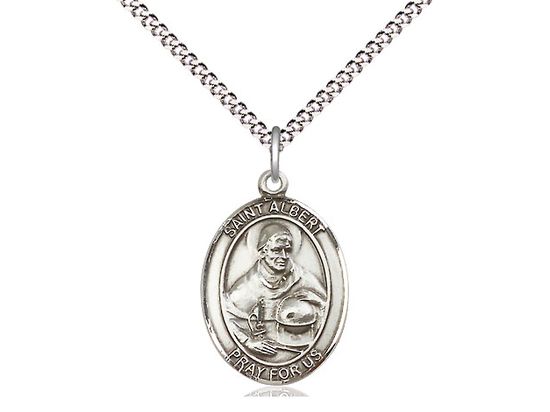 Sterling Silver St Albert the Great Pendant on an 18&quot; Light Rhodium Light Curb Chain