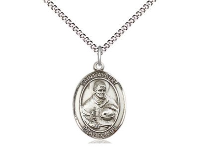 Sterling Silver St Albert the Great Pendant on an 18&quot; Light Rhodium Light Curb Chain
