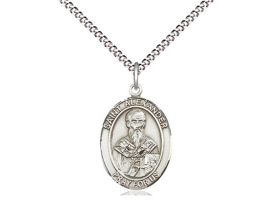 Sterling Silver St Alexander Constantinople Pendant on a 18&quot; Light Rhodium Light Curb Chain
