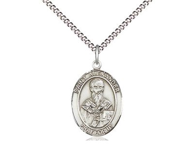 Sterling Silver St Alexander Constantinople Pendant on a 18&quot; Light Rhodium Light Curb Chain