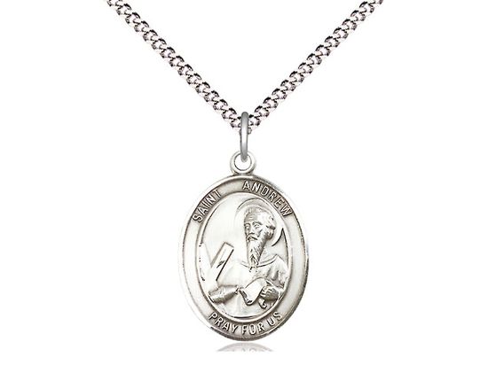 Sterling Silver St Andrew the Apostle Pendant on a 18&quot; Light Rhodium Light Curb Chain