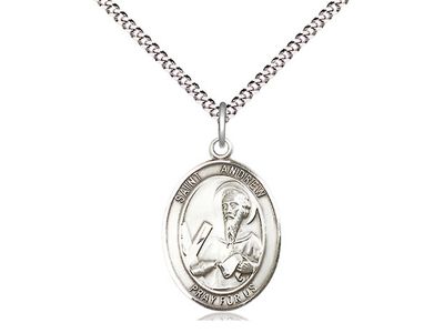 Sterling Silver St Andrew the Apostle Pendant on a 18&quot; Light Rhodium Light Curb Chain