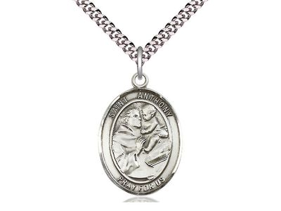 Sterling Silver St Anthony of Padua Pendant on a 24 inch Light Rhodium Heavy Curb Chain