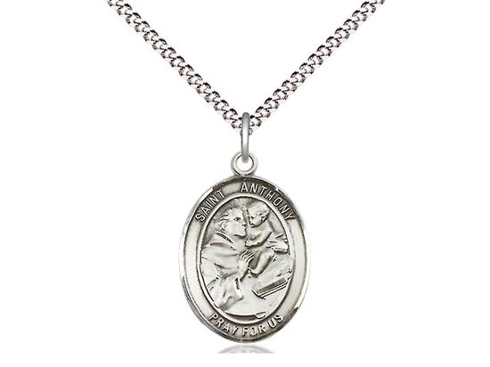 Sterling Silver St Anthony of Padua Pendant on a 18&quot; Light Rhodium Light Curb Chain