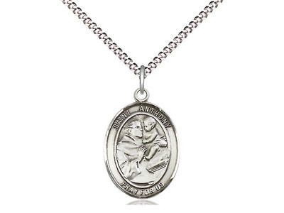Sterling Silver St Anthony of Padua Pendant on a 18&quot; Light Rhodium Light Curb Chain