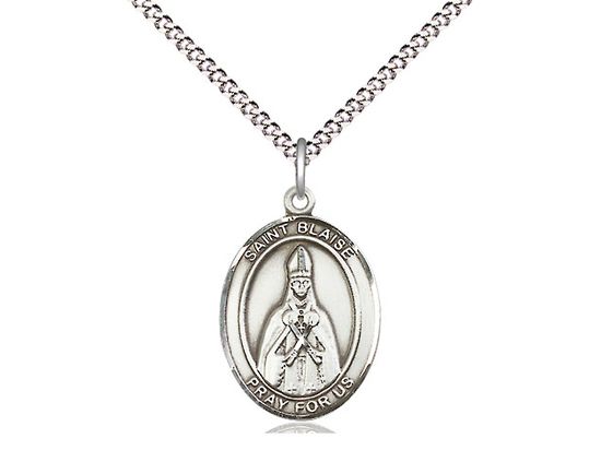 Sterling Silver St Blaise Pendant on a 18&quot; Light Rhodium Light Curb Chain