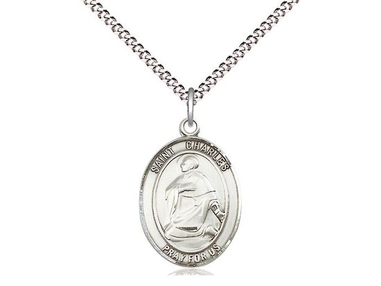 Sterling Silver St Charles Borromeo Pendant on a 18&quot; Light Rhodium Light Curb Chain