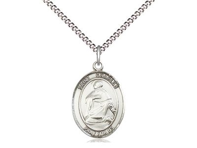 Sterling Silver St Charles Borromeo Pendant on a 18&quot; Light Rhodium Light Curb Chain