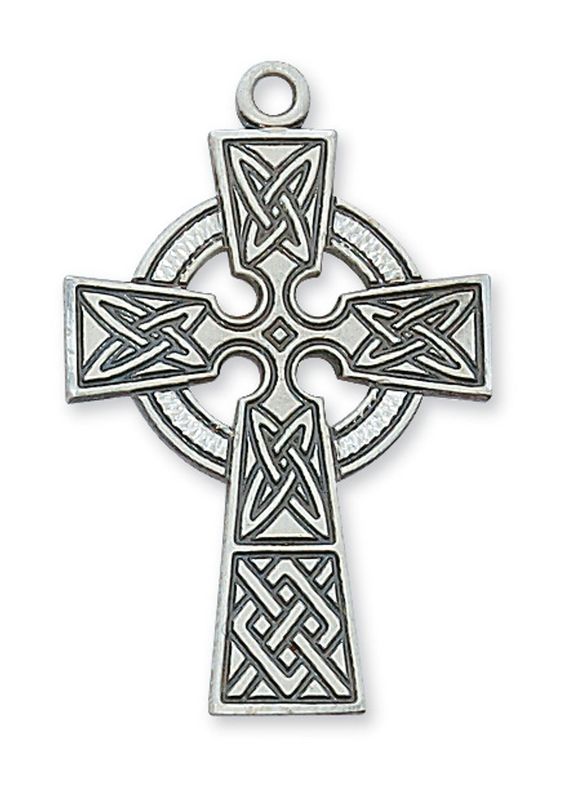 Sterling Silver Celtic Cross on 24&quot; Stainless Steel Chain