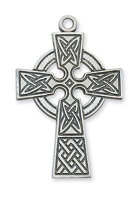 Sterling Silver Celtic Cross on 24&quot; Stainless Steel Chain