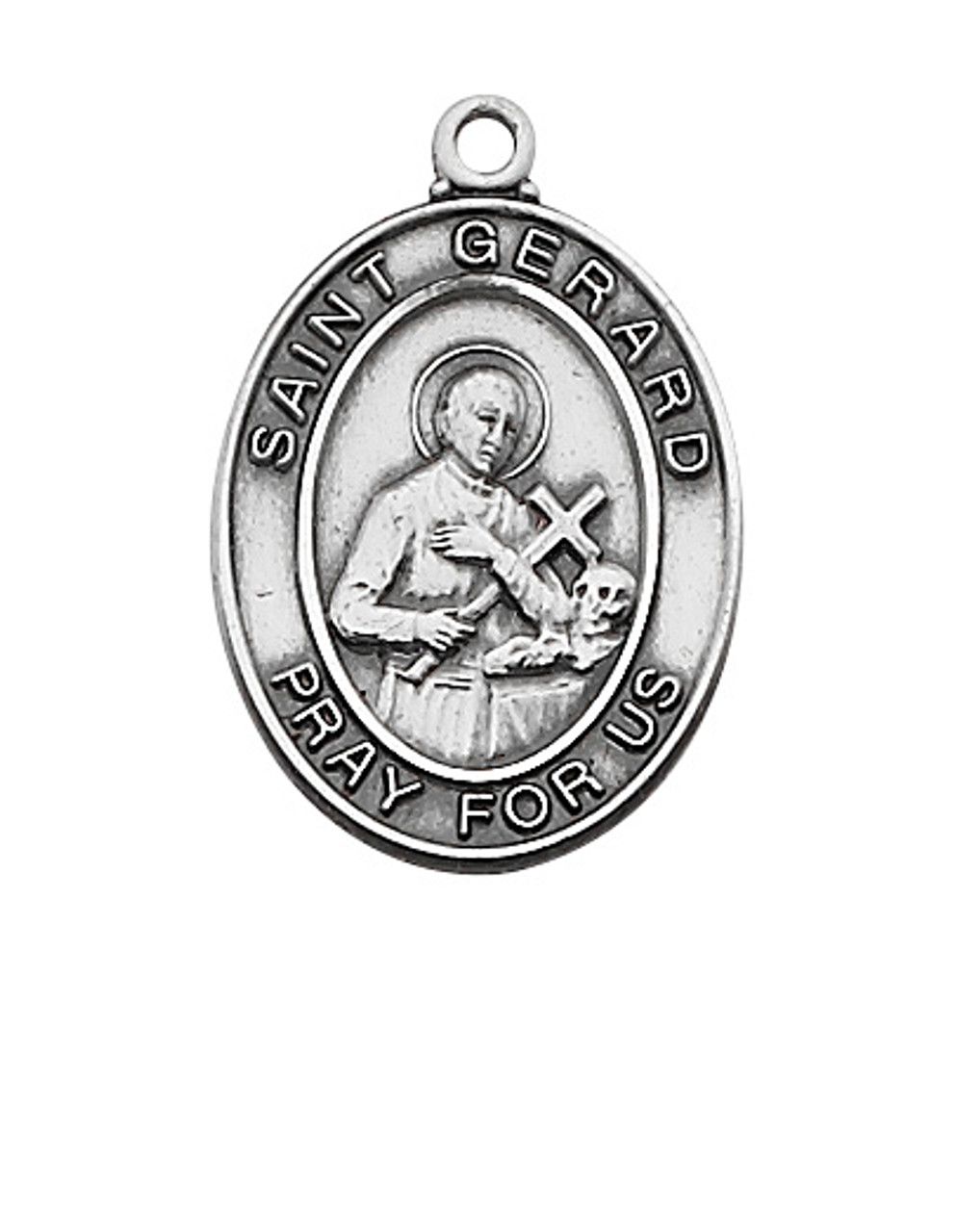 Sterling Silver St. Gerard Medal on 18&quot; Rhodium Chain