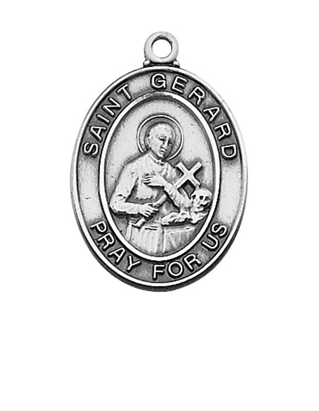 Sterling Silver St. Gerard Medal on 18&quot; Rhodium Chain