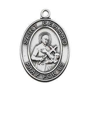 Sterling Silver St. Gerard Medal on 18&quot; Rhodium Chain