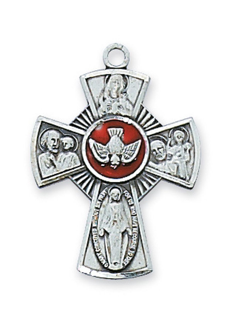 Sterling Silver Holy Spirit 4-Way Medal on 18&quot; Stainless Steel Chain