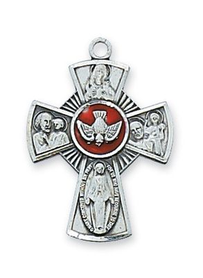 Sterling Silver Holy Spirit 4-Way Medal on 18&quot; Stainless Steel Chain